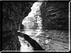 A photograph taken from under Rainbow Falls in Watkins Glen State Park.