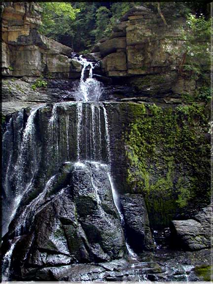 The multiple cascades of this waterfall give a veil-like effect