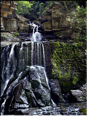 The waterfall at the Cowsheds in Filmore Glen State Park.
