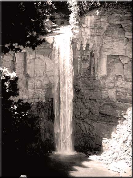 Taughannock Falls as it might have looked in a very old photograph.