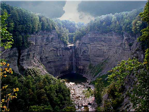Storm clouds gathering over Taughannock Falls.