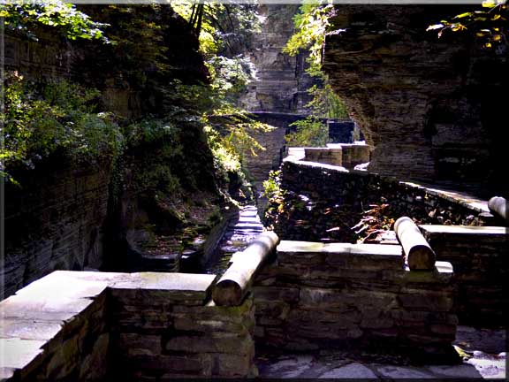 Path leading to the stone bridge in Robert Treman State Park.