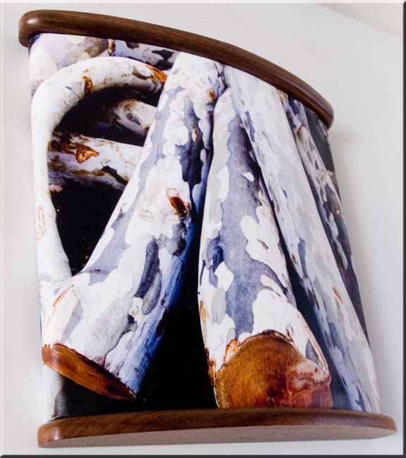 Photo showing the curved frame I developed for Giclee Canvases.