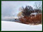 Lake effect snow whipped up on Cayuga Lake shoreline.
