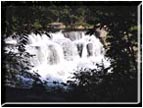 The lowest waterfall in summer greenery.